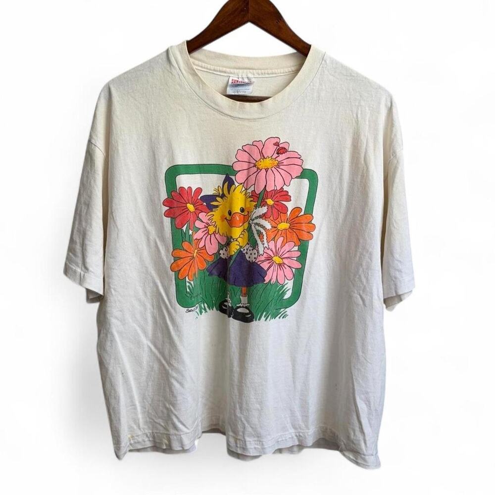 Vintage 90s Suzy Spafford Floral Duck Tee Women’s  XL Boxy Cute Cartoon Animal